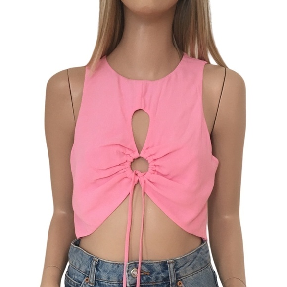 Nordstrom Elodie O-ring Front Crop Tank Top Blouse Pink Rayon Blend Blouse - Picture 3 of 14